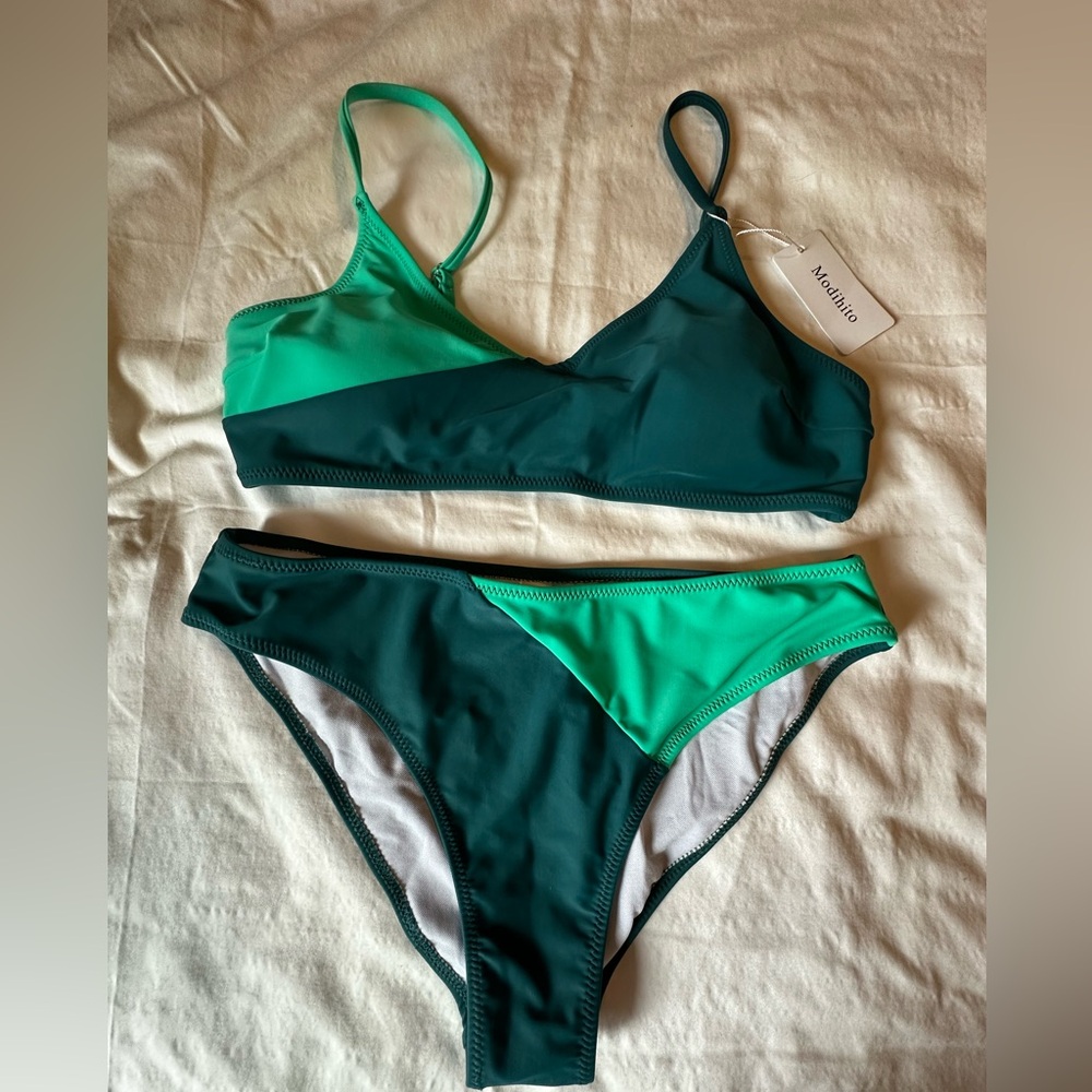 Two-Tone Green Bikini Set
